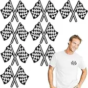 8 PCS Checkered Racing Flag Patches, Flag Embroidery Iron on Patches Auto Car Racing Applique Jean Jacket Biker Motorcycle Winner Sponsored (Black, One Size)