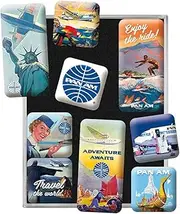 Nostalgic-Art Retro Fridge Magnets 9 Pack Pan Am - Travel The World Posters - Gift Idea for Travel Enthusiasts, Magnet Set for Magnetic Board, Vintage Design