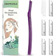 EROWZOLA Dermaplane Razor for Women and Men, Eyebrow Razor with Precision Cover, Peach Fuzz Dermaplaning Tool, Exfoliating Facial Razor Reusable Metal Handle with 6 Blades - Purple
