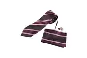 Mens Burgundy Boho Paisley Striped Matching Neck Tie, Pocket Square, Cuff Links And Tie Clip Set