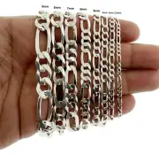 Real 925 SOLID Sterling Silver FIGARO LINK Chain Bracelet ITALY 2.5MM-9MM