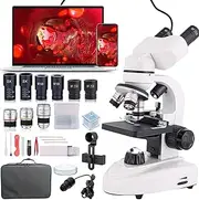 Binocular Compound Microscope - 40X-2000X, Research Grade with Dual Mechanical Stages and Coaxial Focus Knobs, Built-in Electronic Eyepieces
