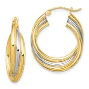 Sterling Silver Rhodium-Plated Gold-Plated Triple Hoop Earrings