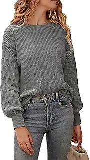 [Valtorixia] Women's 2025 Winter Pullover Sweater Casual Crewneck Sweaters for Women Loose Plain Jumper Sweater (Gray,Medium)