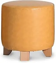 Solid Wood Footstool Ottoman,Round Padded Shoe Bench Stool Pouf Dressing Stool Seat Stool Small Seat Home-Yellow 29x29x29cm(11x11x11inch)