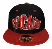 Chicago Flat Bill Snap Back Ball Cap Embroidered Black/Red Hat Adjustable