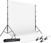 HYJ-INC Photo Video Studio 12 x10ft 100% Muslin White Backdrop with 10 x 8.5ft Stand Photography Background Support System Kit,Clamp, Carry Bag