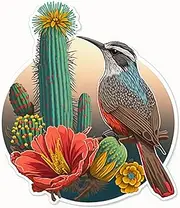 Yoonek Graphics Arizona Pride: Cactus Wren and Saguaro Cactus Blossom Decal Sticker 1532Full Color4