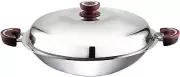 Stainless Steel Wok Pan with Lid round Bottom 14 Inch (35Cm) Stir Frying Pan Tri