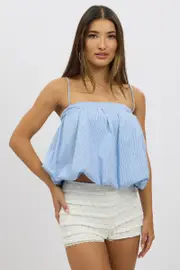 Blue Stripe Bubble Cami Sleeveless Baydoll Balloon Volume - Size 8XS, Women's Cami
