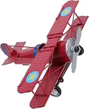 HORIALENCE Retro Iron Airplane Model Vintage Biplane Ornament for Home Office Classic Red Aircraft Decoration with Fine Craftsmanship and Material