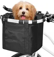 ANZOME Bike Basket, Folding Small Pet Cat Dog Carrier Front Removable Bicycle Handlebar Basket Quick Release Easy Install Detachable Cycling Bag Mountain Picnic Shopping