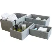 Storage Baskets Set 4 - Stackable Woven Basket Paper Rope Bin, Storage Boxes ...