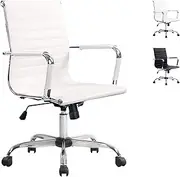 Artiss Ergonomic Office Chair Fabric Computer Desk Chairs with Tilt Adjustment and Adjustable Seat Height, with Mid Back and 360°-Swivel Seating White for Gaming Room Executive Home