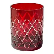 Edo Kiriko Red Yarai Old Glass 220ml Japanese Craft with Wooden Box