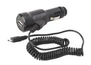 USB Car Charger w/ USB A Port & 3.1A Micro USB Curly Cord Cable