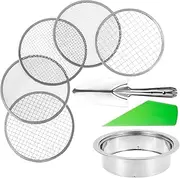 Soil Sieve Sifter Set, Stainless Steel Soil Sifter with 5 Interchangeable Filter Mesh Sizes 1/3/6/9/12mm, Multifunctional Soil Sieve, Rustproof Garden Sieve Detachable Garden Soil Sifter for Gardening