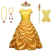 Kids Girls Beauty And The Beast Fancy Dress Up Belle Princess Cosplay Party Costumes+accessories Gifts