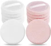 Sibba Pack of 12 Blush Loose Powder Puff Women Face Adjustment Body Makeup Soft Velour Sponge Beauty Blender Mini Portable Finger Applicator Holder Small Fluffy Highlighter (White Pink)
