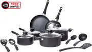 Amazon Basics Non-Stick Cookware Set, Pots, Pans and Utensils - 15-Piece Set