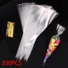 200Pcs Cone Bag, Cello Treat Bags Triangle Cellophane Bag Creative Clear with