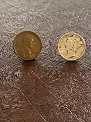 Lincoln Cent and Mercury Dime Tie Tac/Lapel Pin-Great Conversation Starters!