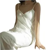 [CUCUFA] Bathrobe for Women, Wearable Bath Wrap Towel, Backless Towel Robe for Bath, White Bathrobe Dress L