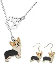 [Ipetboom] Pet Dog Shape Corgi Pendant Necklace Earrings Jewelry Set for Women Girls Party