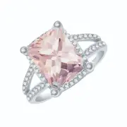 4.50Ct Emerald Cut Lab Created Morganite 14k White Gold Plated Engagement Ring