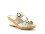 Dansko Carla Ivory Full Grain Leather Double Strap Cork Wedge Platform Sandal 41