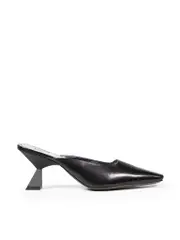 Black Leather Square Toe Mules
