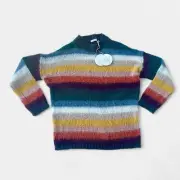 SEE By CHLOE Fuzzy Alpaca Wool Blend Stripe Oversize Crewneck Sweater XS NWT