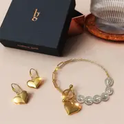 Boxed Queen Of Hearts Bracelet & Hook Earrings Set In Gold