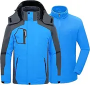 [Kugnala] Mens Winter Skiing Jacket 3 in 1 Waterproof Warm Snow Fleece Lining Coat Hooded Windproof Jacket S-3XL