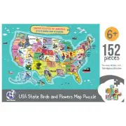 USA State Birds and Flowers Map Wooden Jigsaw Puzzle for Children and Adults