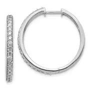 Solid 14k White Gold Simulated CZ Hoop Earrings