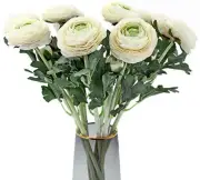 Artificial Ranunculus Flowers with Real Touch Stem, Silk Ranunculus White