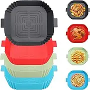 4 Pcs Air Fryer Silicone Liners Square, Reusable Air Fryer Basket, Food Safe Air Fryers Oven Accessories, Replacement of Flammable Parchment Paper Liner, Silicone Baking Tray Pots for 4 to 7 QT