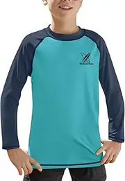 [BesserBay] Children's Crew Neck UV Shirt Sun Protection Quick Drying UPF 50+ Rash Guard Light Blue Navy Blue 140, Light Blue and Navy Blue, 140