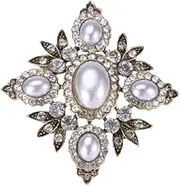 [Generic] Vintage Sparkly Crystal Pearl Cross Brooch Pin Leaf Flower Broach