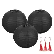 3 Pcs Black Round Paper Lanterns 12 Inch Paper Lantern Party Decorations