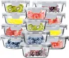 12 Pack Large Glass Food Storage Containers Set, with Upgraded Snap Locking Lids