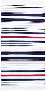 LINENOVA 100% Cotton Beach Towel -86x163cm Sand Free Beach Blanket Soft and Absorbent Towels for Swimming, Sports, Beach, Gym, Travel ((Nautical Stripe