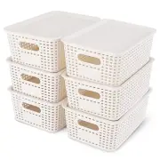 Plastic Storage Baskets With Lid Stackable Home Storage Bins for Organizing S...