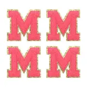 4Pcs Chenille Letter Patches Iron on Letter Patches Rose Red M Alphabet