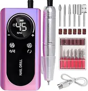 Rechargeable Portable Nail File, Electric Nail Drill Machine with Smart LCD Screen Nail Polish Remover Sanding Machine 45000rpm, Electric DIY Nail Drill Kit for Gel Nail Manicure and Pedicure