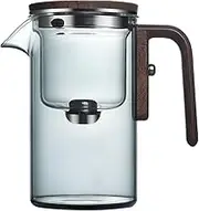 One Click Magnetic Switch Tea Separation Filtration Glass Tea Pot, Enchanti Magical Teapot, Water Separation Glass Teapot with Wooden Handle, Glass Teapot with Infuser (520ml,Grey)