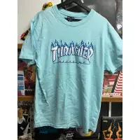 在飛比找蝦皮購物優惠-Thrasher 滑版品牌 水藍色Tiffany藍火焰字體短