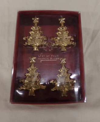 Set of 4 Lenox Holiday Noel Brass Christmas Tree Napkin Rings NEW