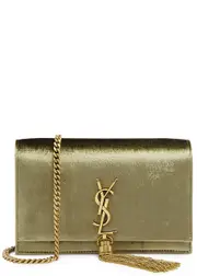 Saint Laurent Kate Velvet Wallet-on-chain - Olive ONE SIZE
